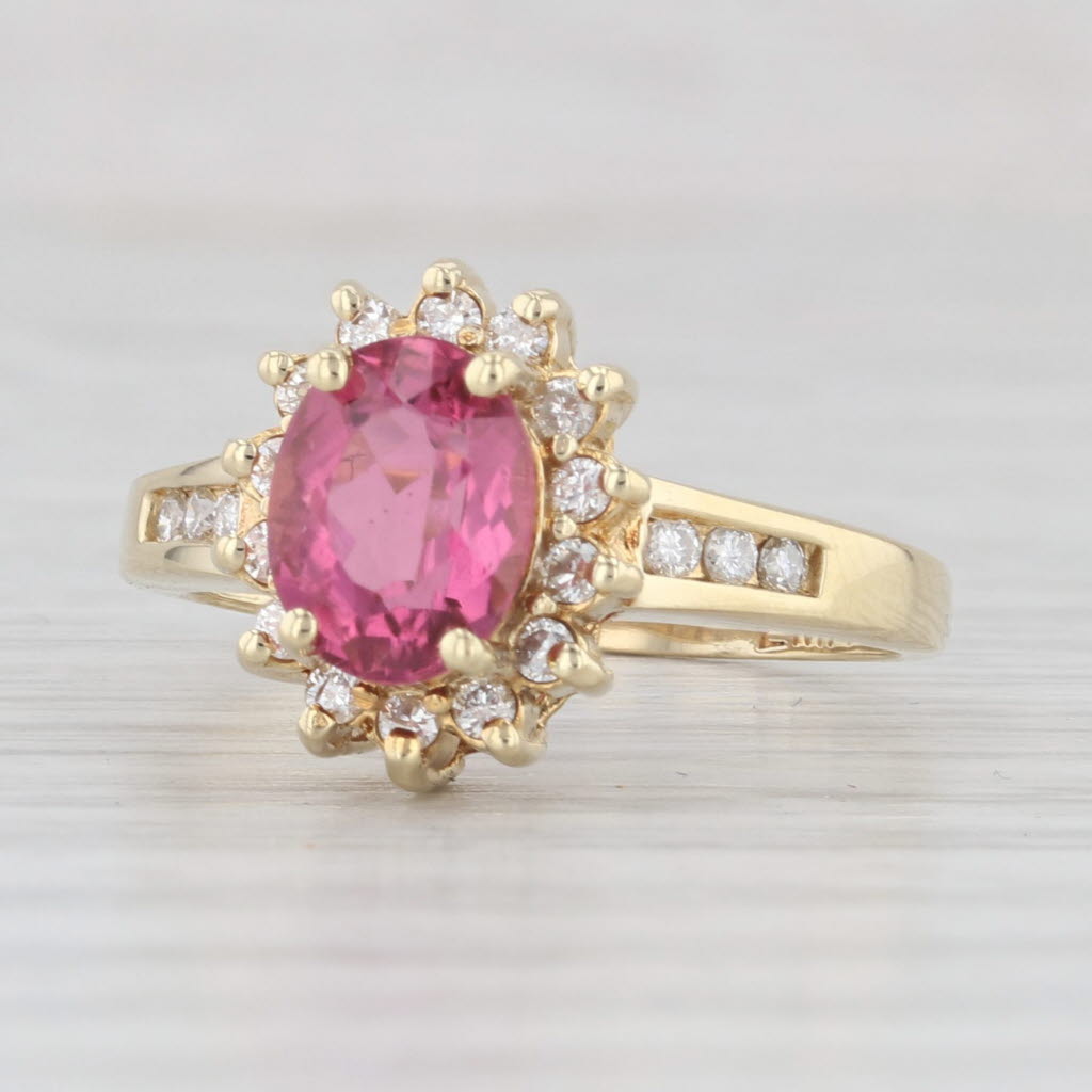 Light Gray 1.70ctw Pink Tourmaline Diamond Halo Ring 18k Yellow Gold Size 6.5