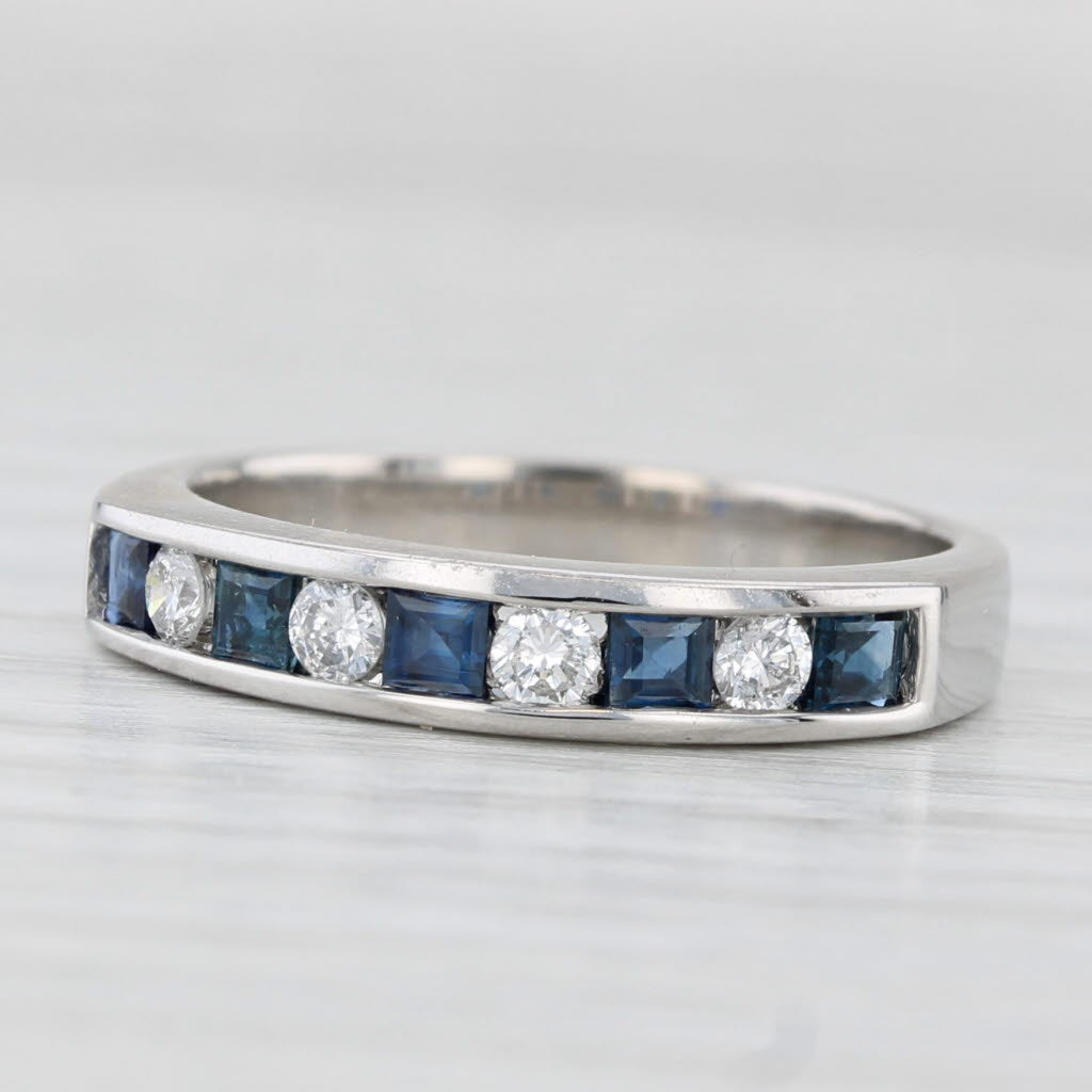 Light Gray 0.46ctw Blue Sapphire Diamond Ring 14k White Gold Size 6.5 Wedding Stackable