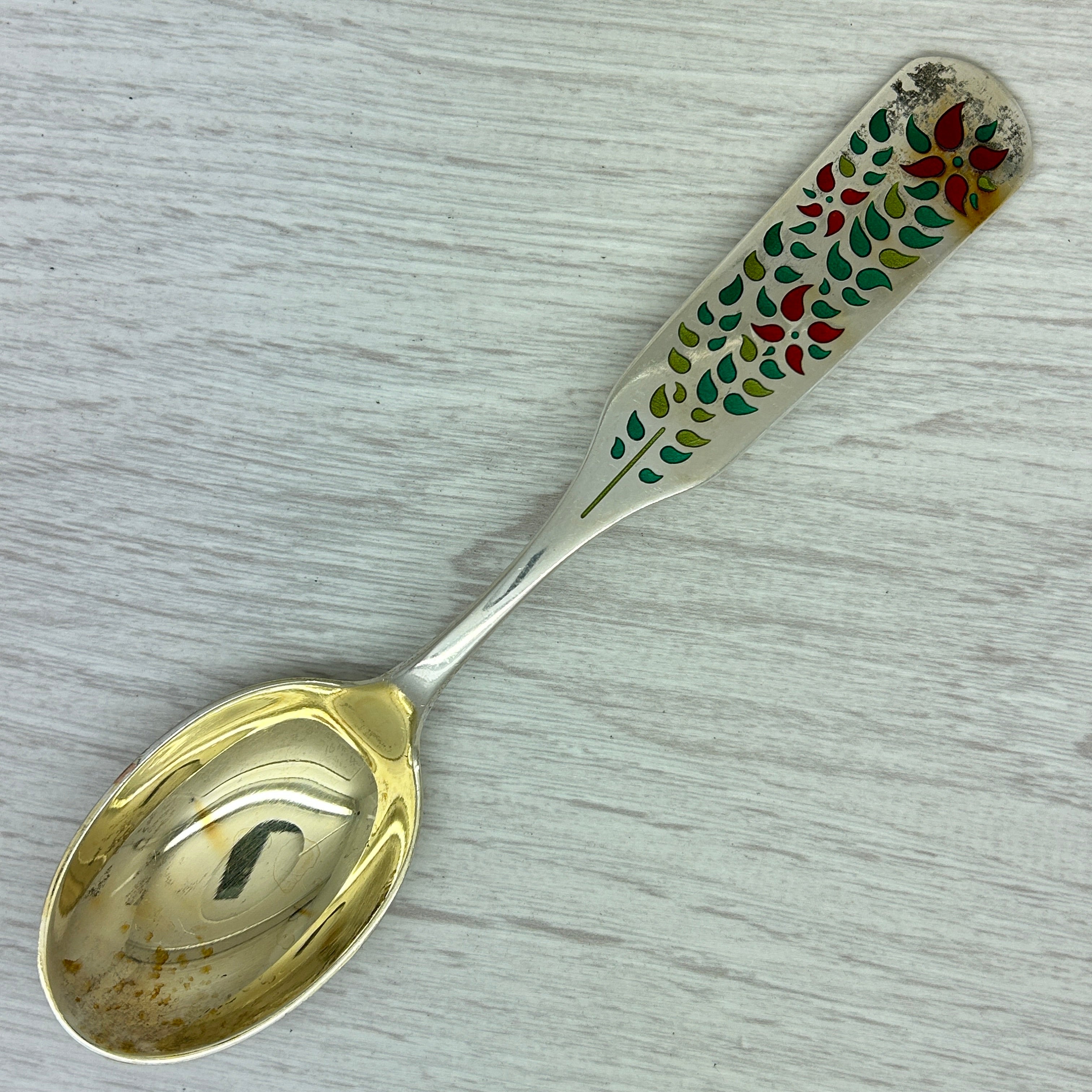 Dark Gray Vintage 1955 Anton Michelsen Sterling Silver & Enamel Christmas Spoon Denmark