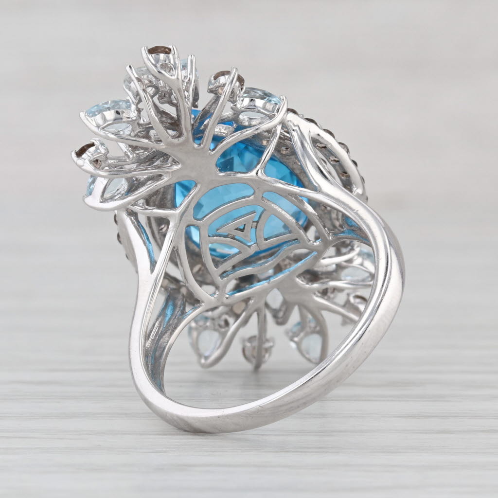Le Vian 12.08ctw Blue White Topaz Smoky Quartz Ring 14k White Gold Cocktail