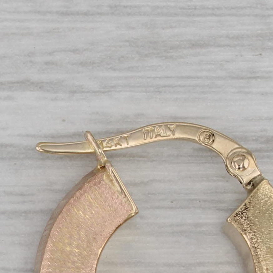 Dark Gray Brushed Tri-Toned Gold Hoop Earrings 14k Yellow White Rose Gold Round Hoops