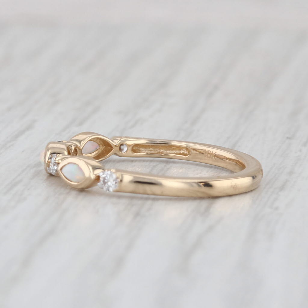 New 0.32ctw Opal Diamond Ring 10k Gold Stackable Wedding Band Size 7