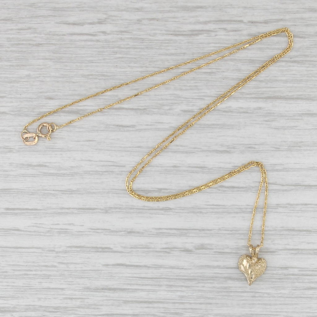 Small Brushed Heart Pendant Necklace 14k Yellow Gold 18" Anchor Mariner Chain
