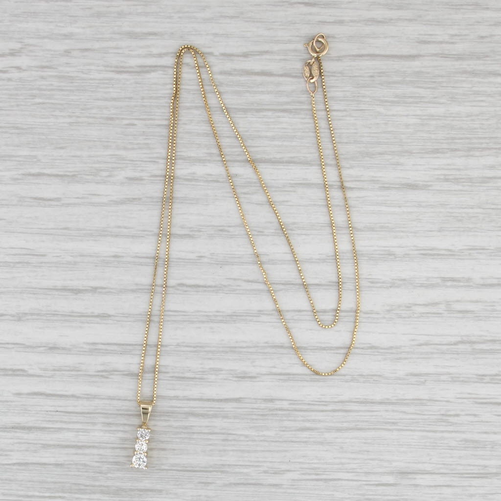 0.21ctw Round 3-Stone Journey Pendant Necklace 14k Yellow Gold 17.75" Box Chain