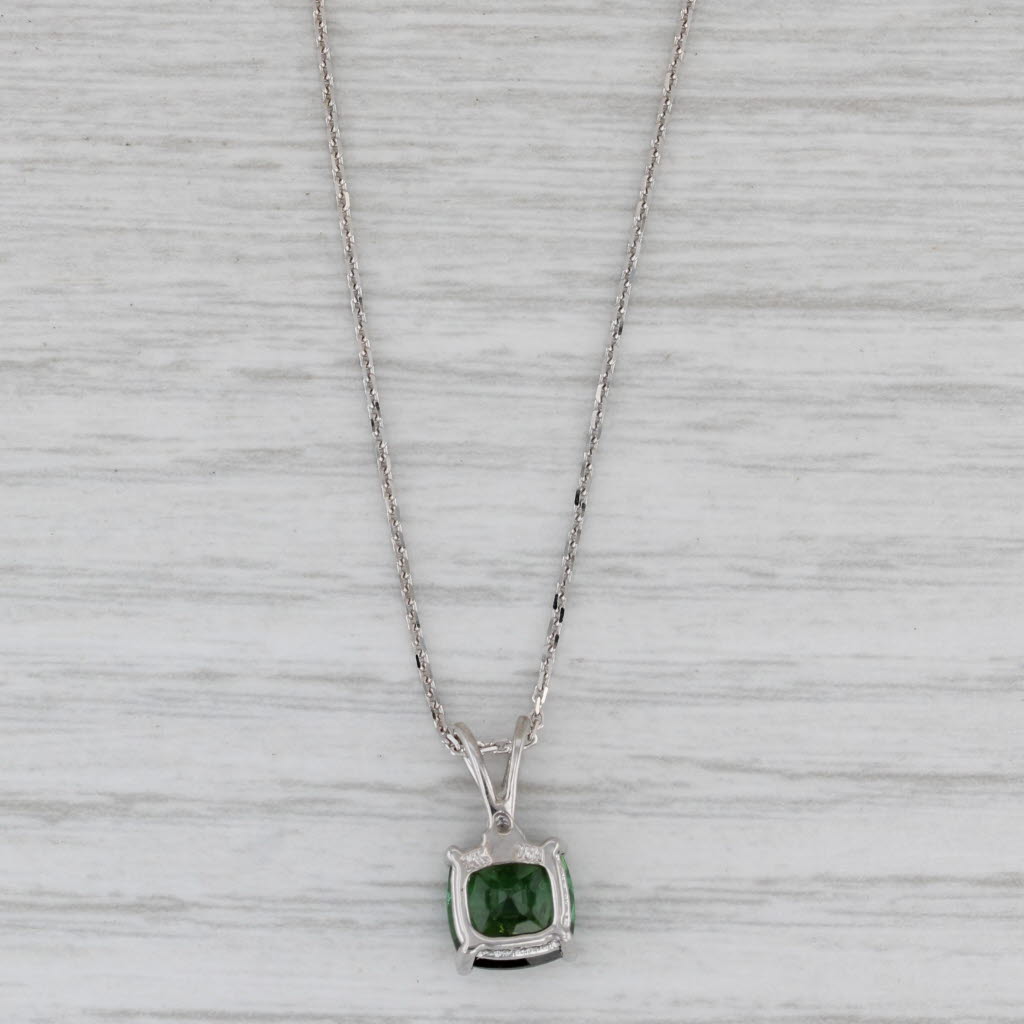 1.60ct Green Tourmaline Diamond Pendant Necklace 14k White Gold 18" Cable Chain
