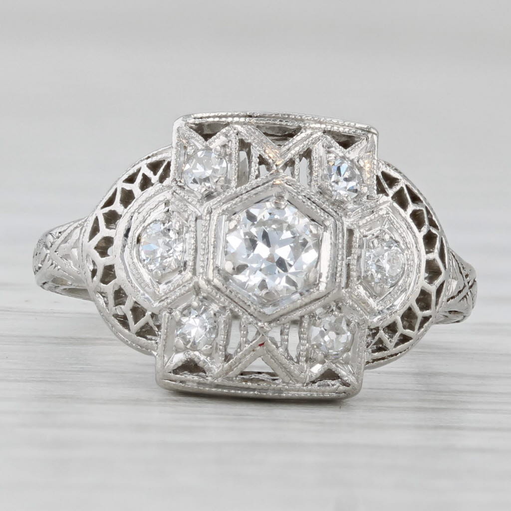 Light Gray Vintage 0.27ctw Old European Cut Diamond Ring Platinum Art Deco Engagement Sz 4