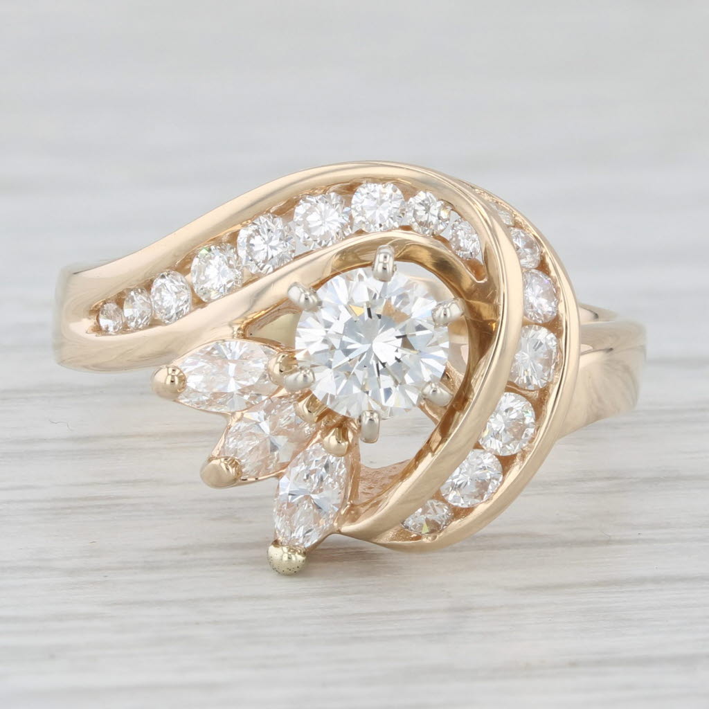 Light Gray 1.05ctw VS2 Diamond Engagement Ring 14k Gold Round Elegant Abstract Size 6.75