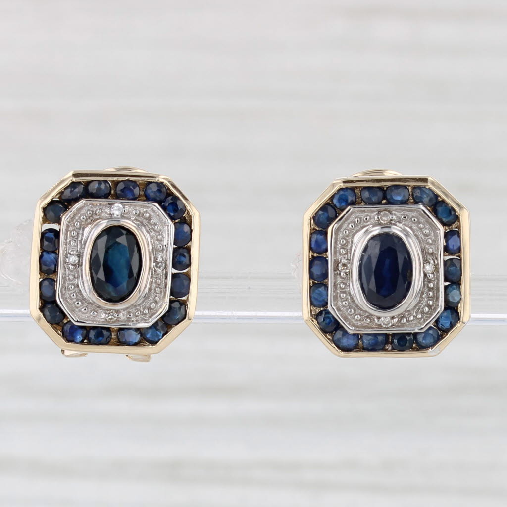 Light Gray 2.38ctw Lab Created & Natural Sapphire Diamond Halo Earrings 14k Gold Clip On