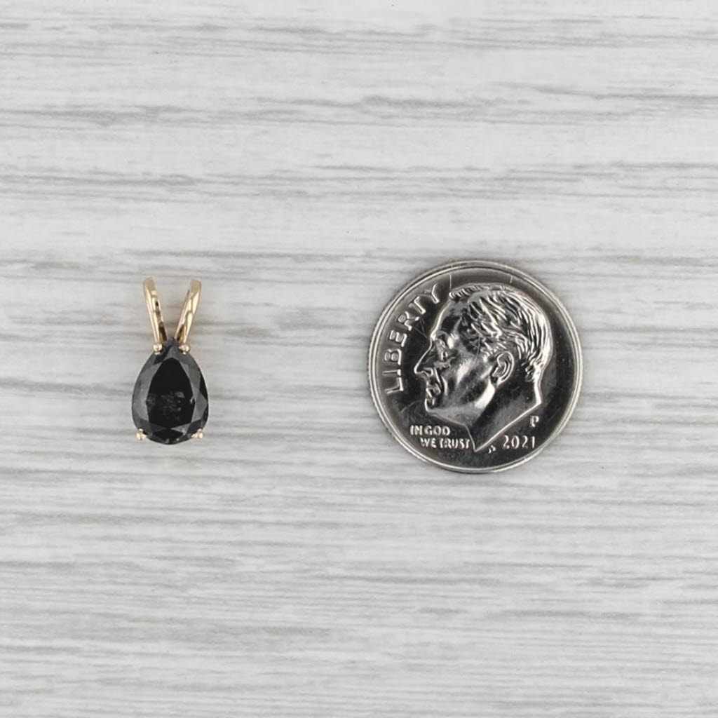 New 1.57ct Pear Black Diamond Solitaire Pendant 14k Yellow Gold Small Drop