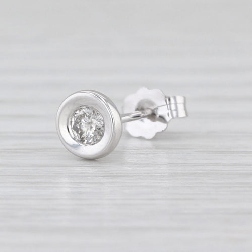 Single Diamond Solitaire Stud Earring 14k White Gold Bezel Set Round Stud