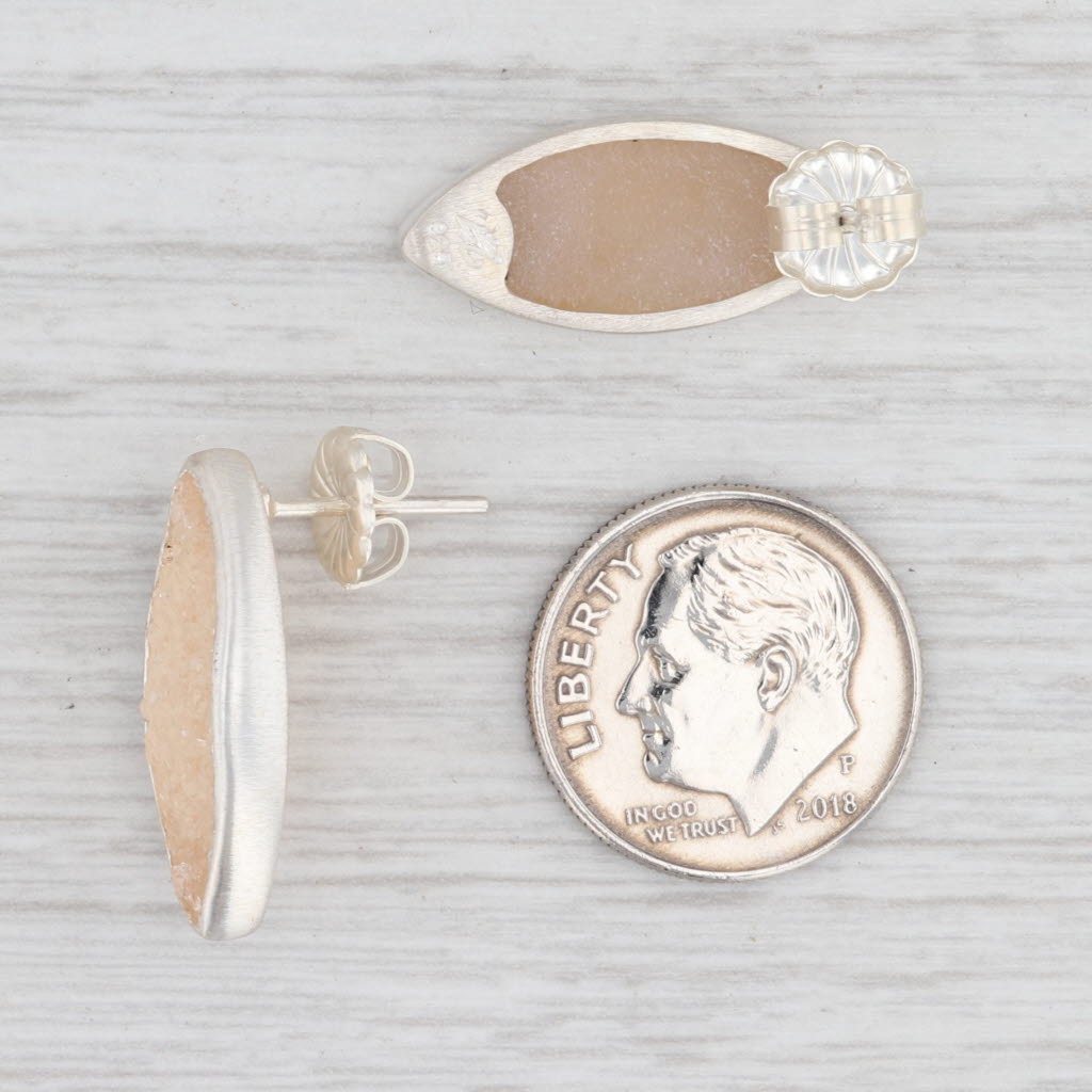 New Nina Wynn Druzy Sand Quartz Earrings Sterling Silver Marquise Drop