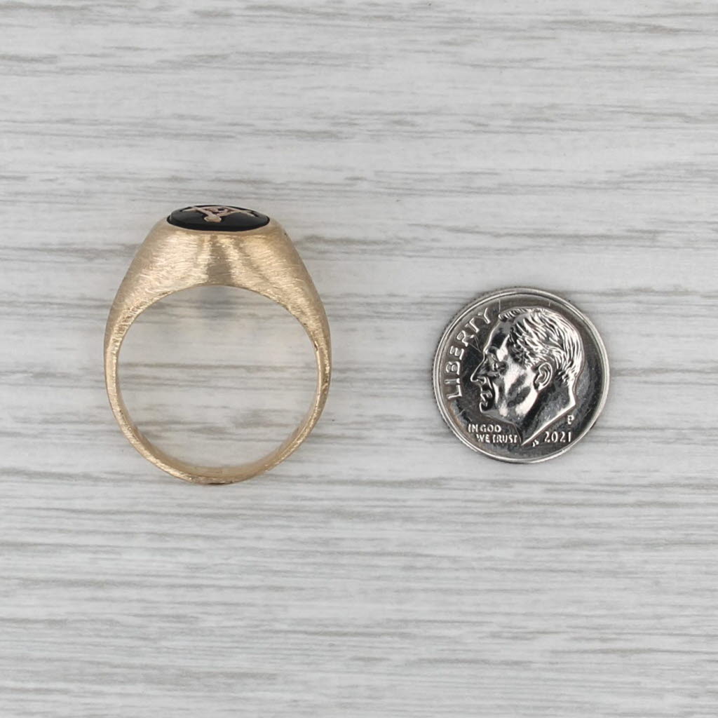 Onyx Masonic Signet Ring 14k Yellow Gold Size 10 Blue Lodge Square Compass