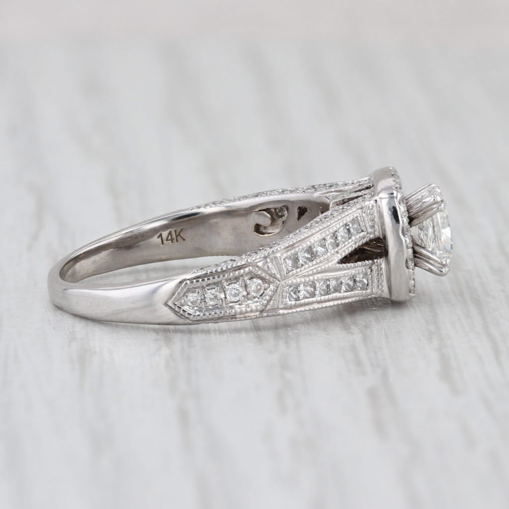 1.30ctw Cushion Diamond Engagement Ring 14k White Gold Size 8 Cathedral Band