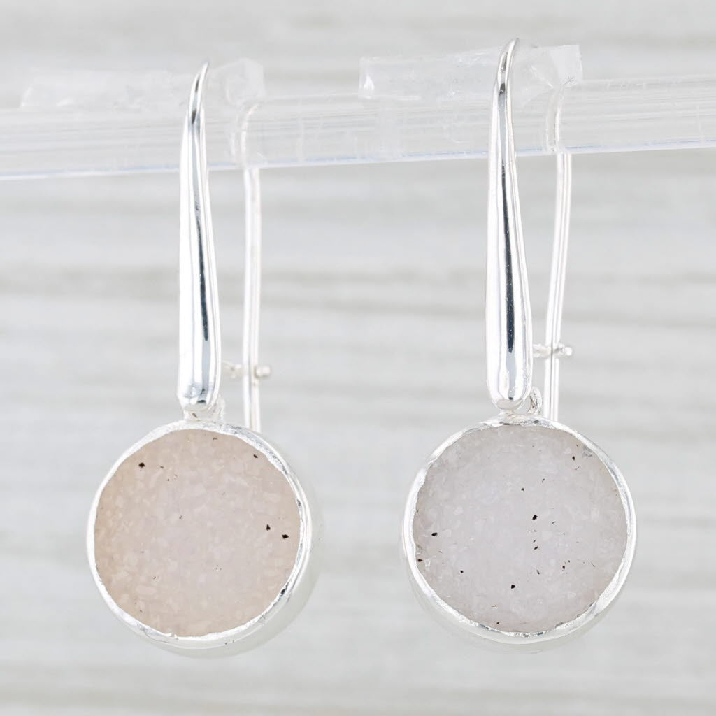 Light Gray New Nina Wynn White Druzy Quartz Dangle Earrings Sterling Silver Hook Posts