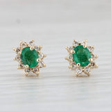 0.95ctw Emerald Diamond Halo Stud Earrings 14k Yellow Gold