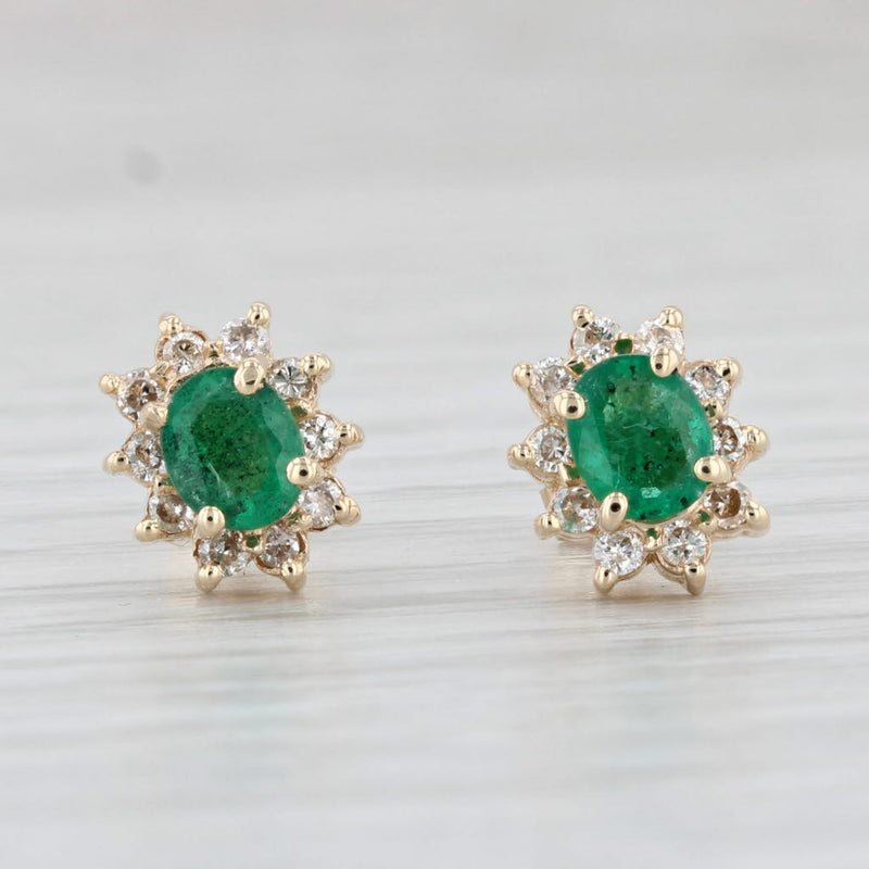 0.95ctw Emerald Diamond Halo Stud Earrings 14k Yellow Gold