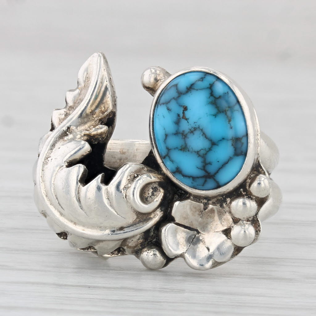 Light Gray Blue Turquoise Vintage Native American Ring Sterling Silver Size 6 Statement