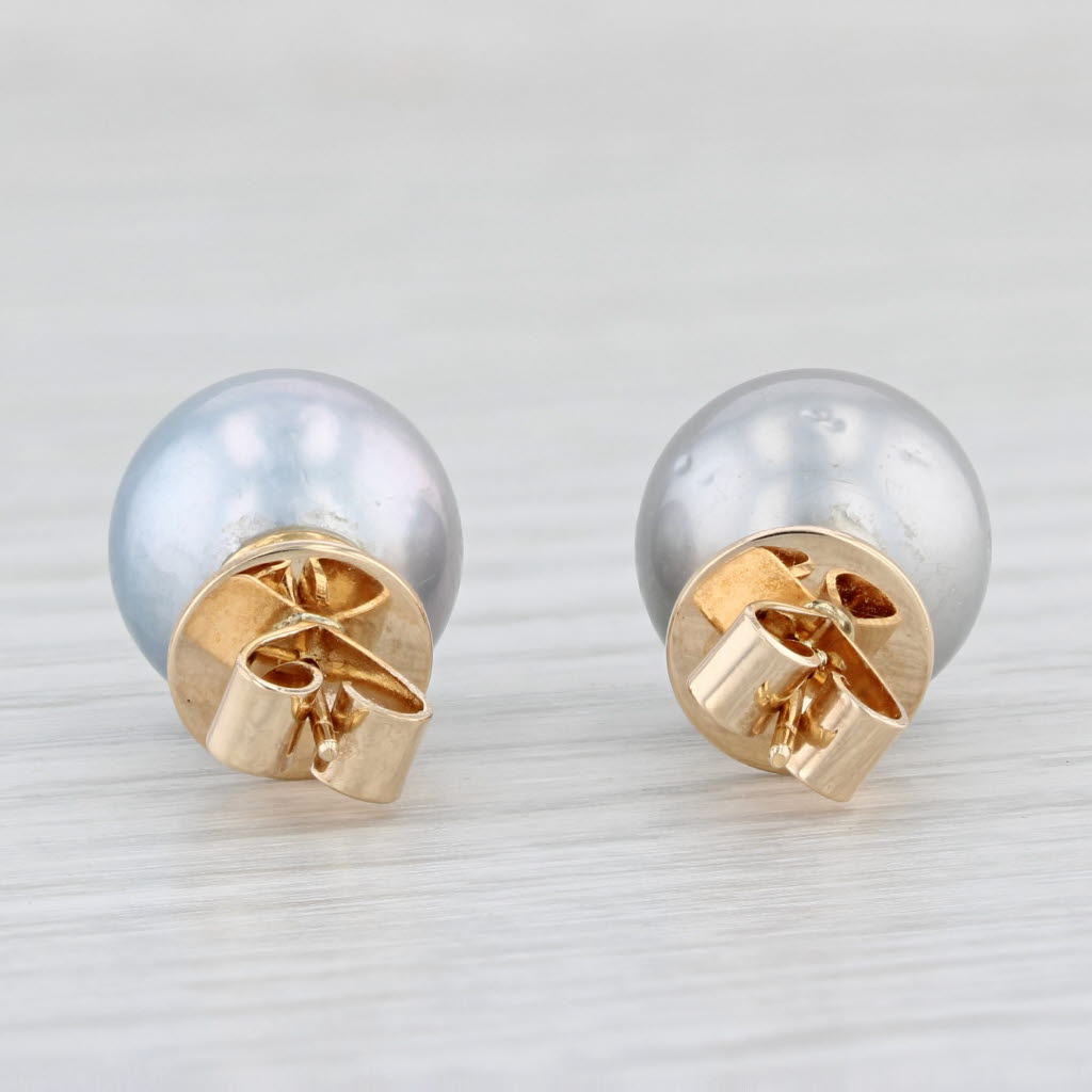 Light Gray Gray Cultured Pearl Stud Earrings 14k Yellow Gold 11mm Round Solitaires