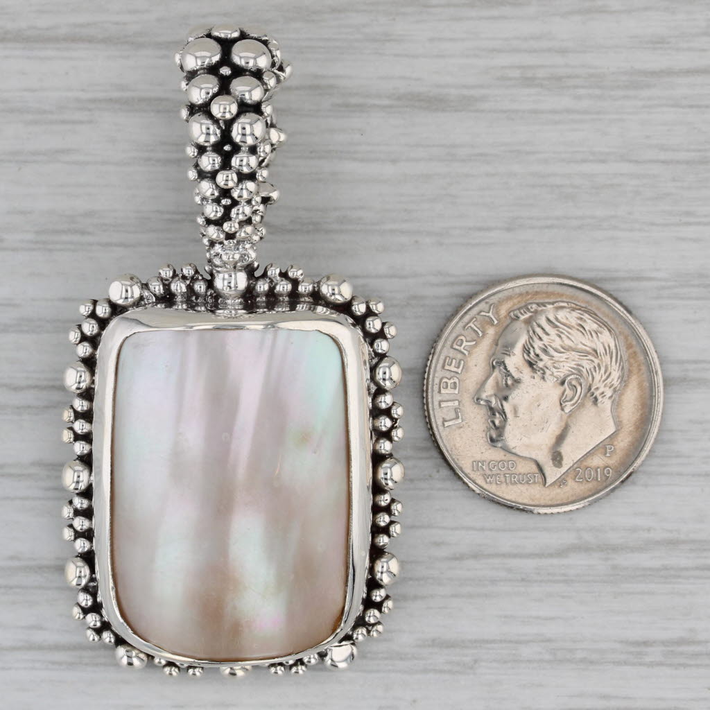 Gray Stephen Dweck Shell Cabochon Enhancer Pendant Sterling Silver Statement