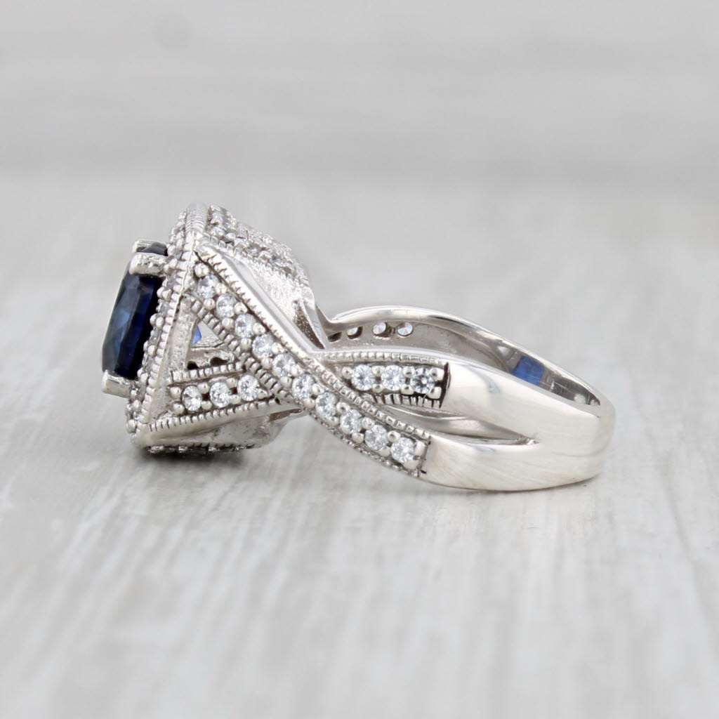 Light Gray 2.83ctw Lab Created Blue Sapphire Cubic Zirconia Halo Ring Sterling Silver Sz 6