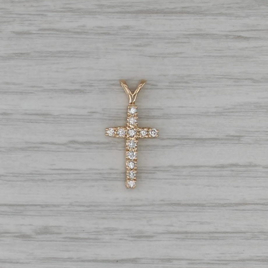 0.25ctw Pave Diamond Cross Pendant 14k Yellow Gold Small Drop