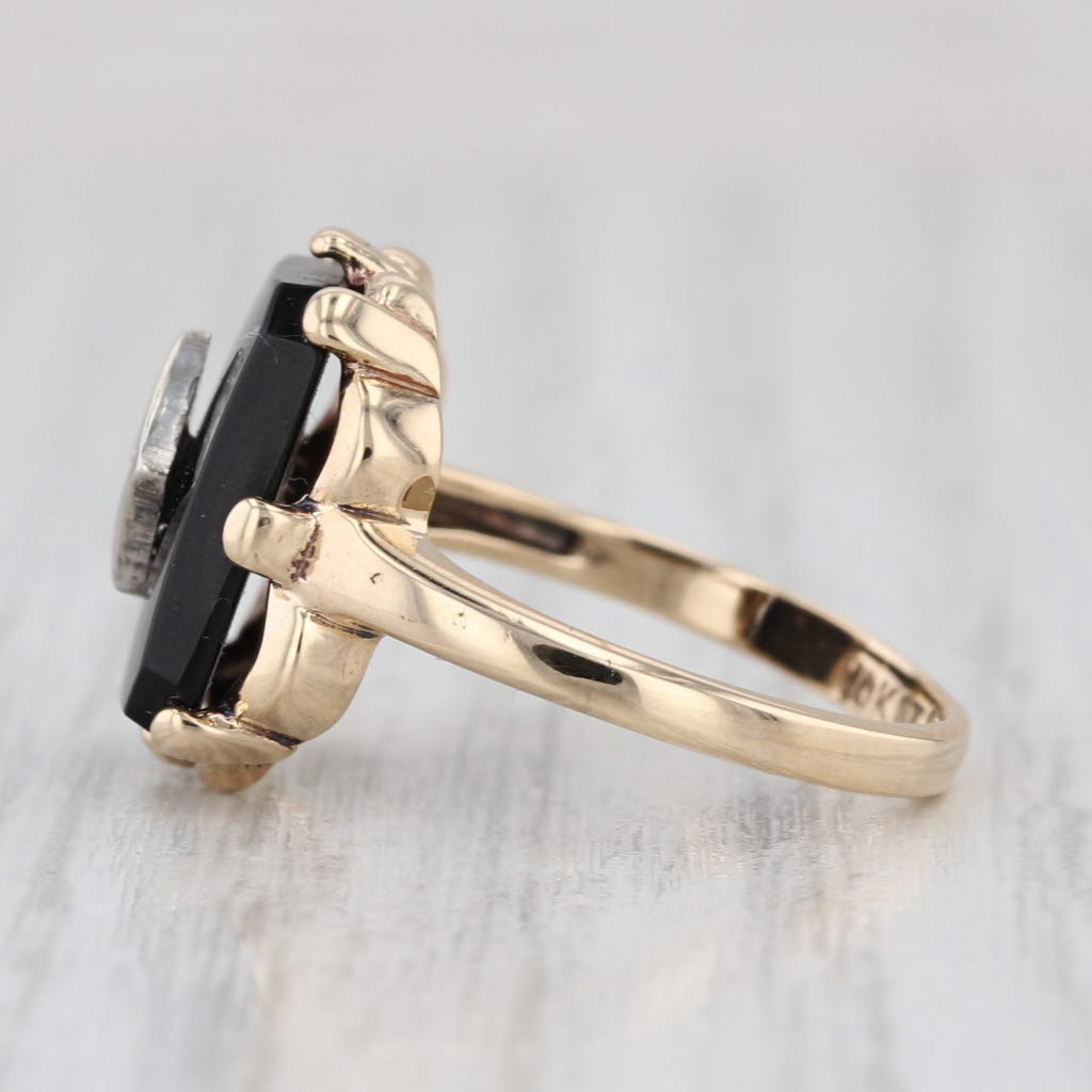 Vintage Diamond Onyx Signet Ring 10k Yellow Gold Size 5