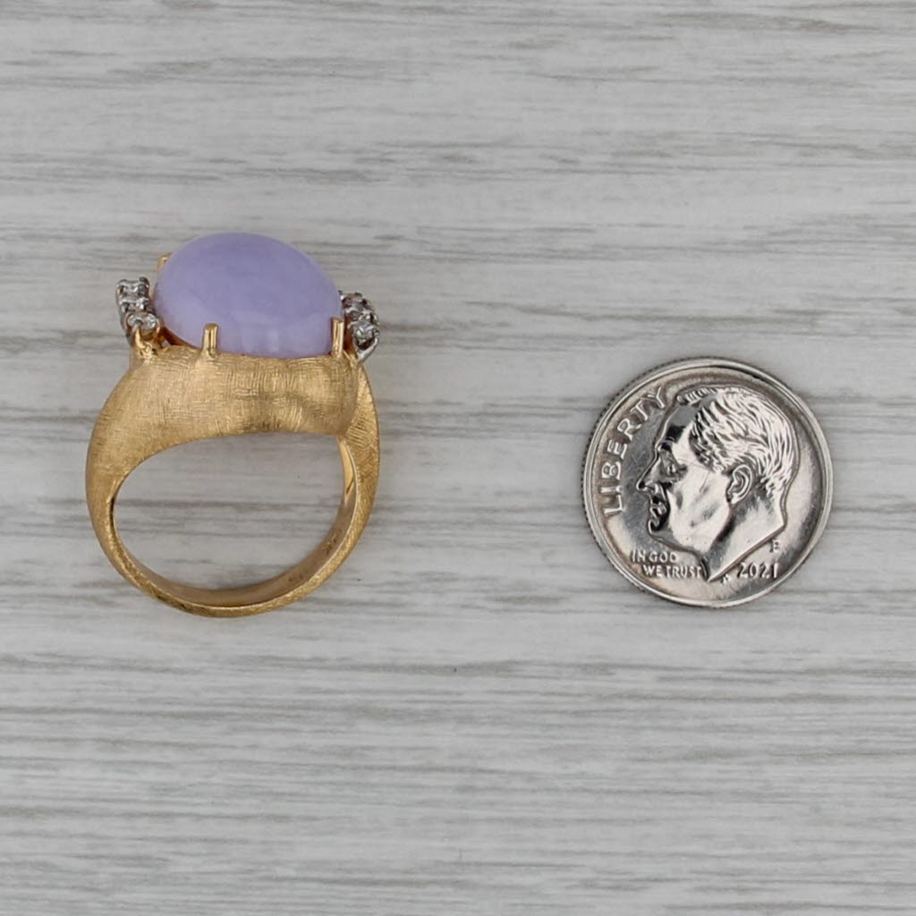 Purple Jadeite Jade Diamond Bypass Ring Brushed 14k Yellow Gold Sz 6.5 Cocktail