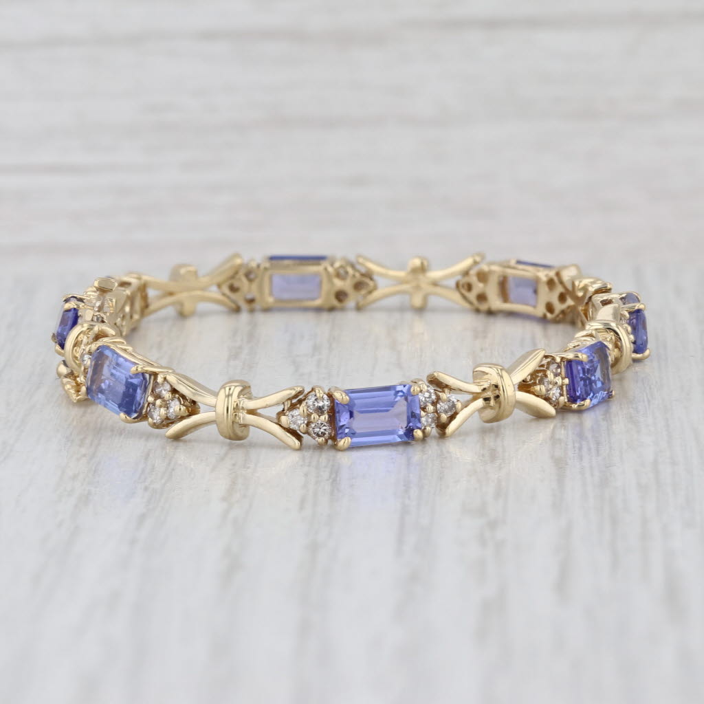 6.40ctw Tanzanite Diamond Tennis Bracelet 14k Yellow Gold 6.5" 4.7mm