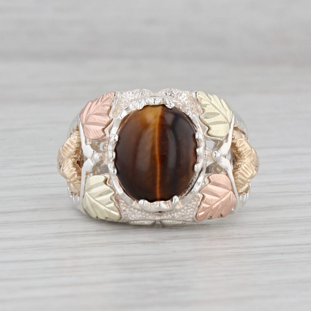 Gray Coleman Co Black Hills Gold Tigers Eye Ram Ring Sterling Silver 12k Gold Size 8