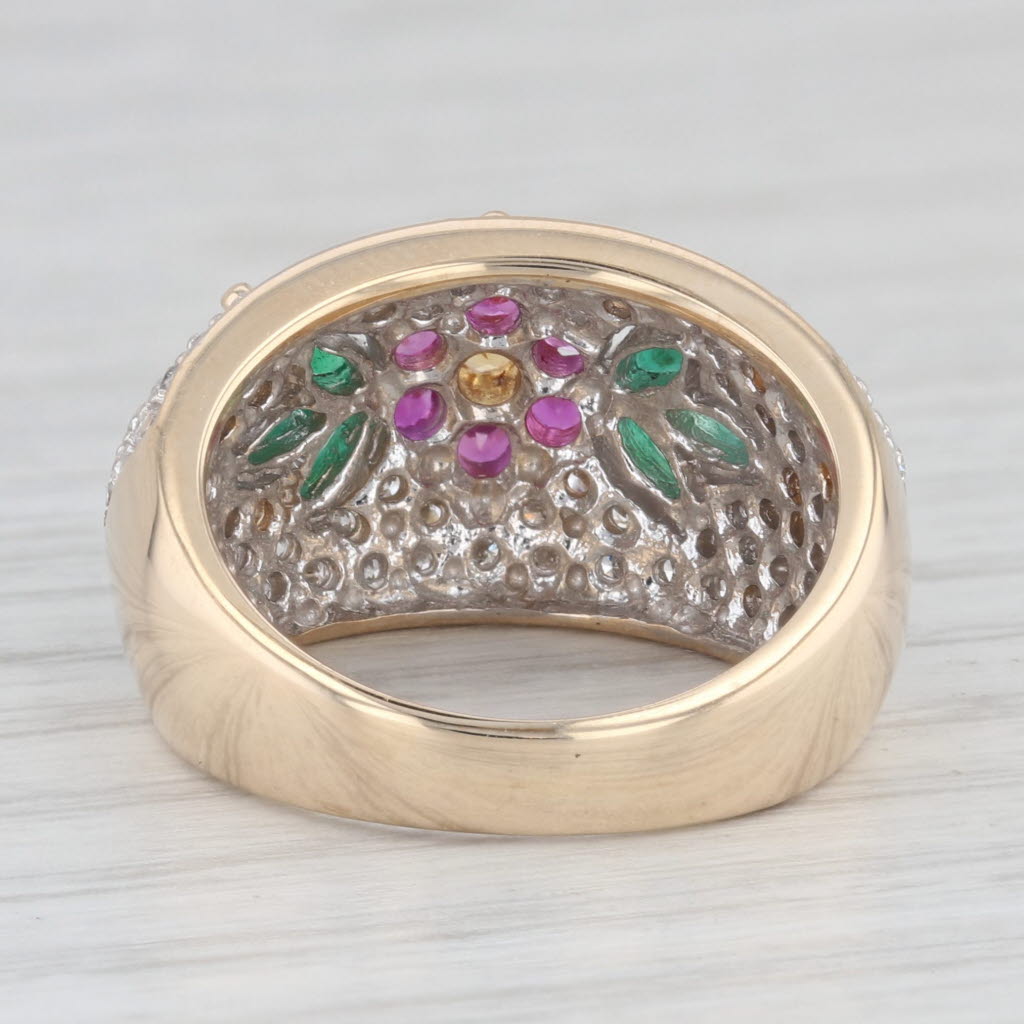 Light Gray 1.56ctw Gemstone Flower Ring 14k Gold Diamond Ruby Emerald Sapphire Size 6