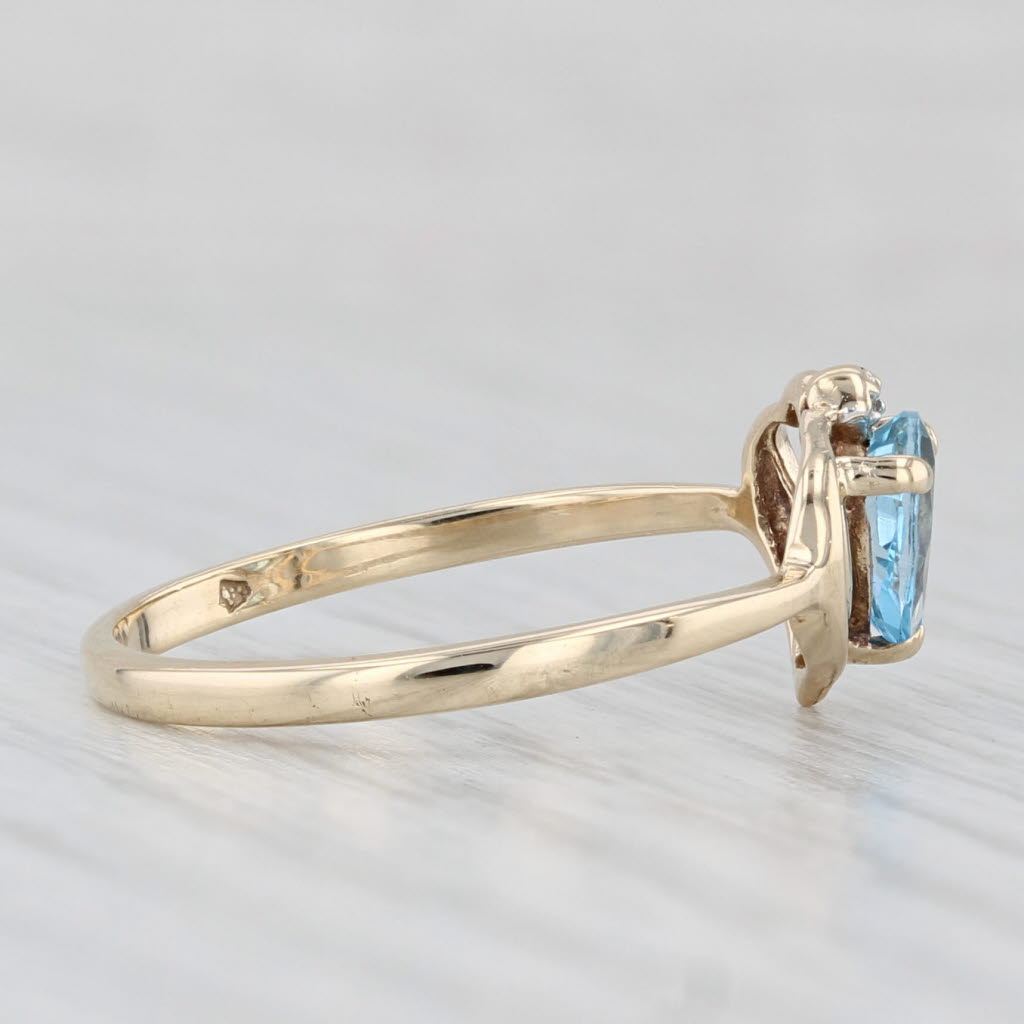 Light Gray 0.50ct Blue Topaz Heart Ring 10k Yellow Gold Size 7 Diamond Accent