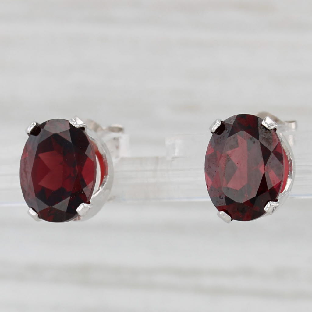 Light Gray 4.20ctw Garnet Oval Solitaire Stud Earrings 14k White Gold