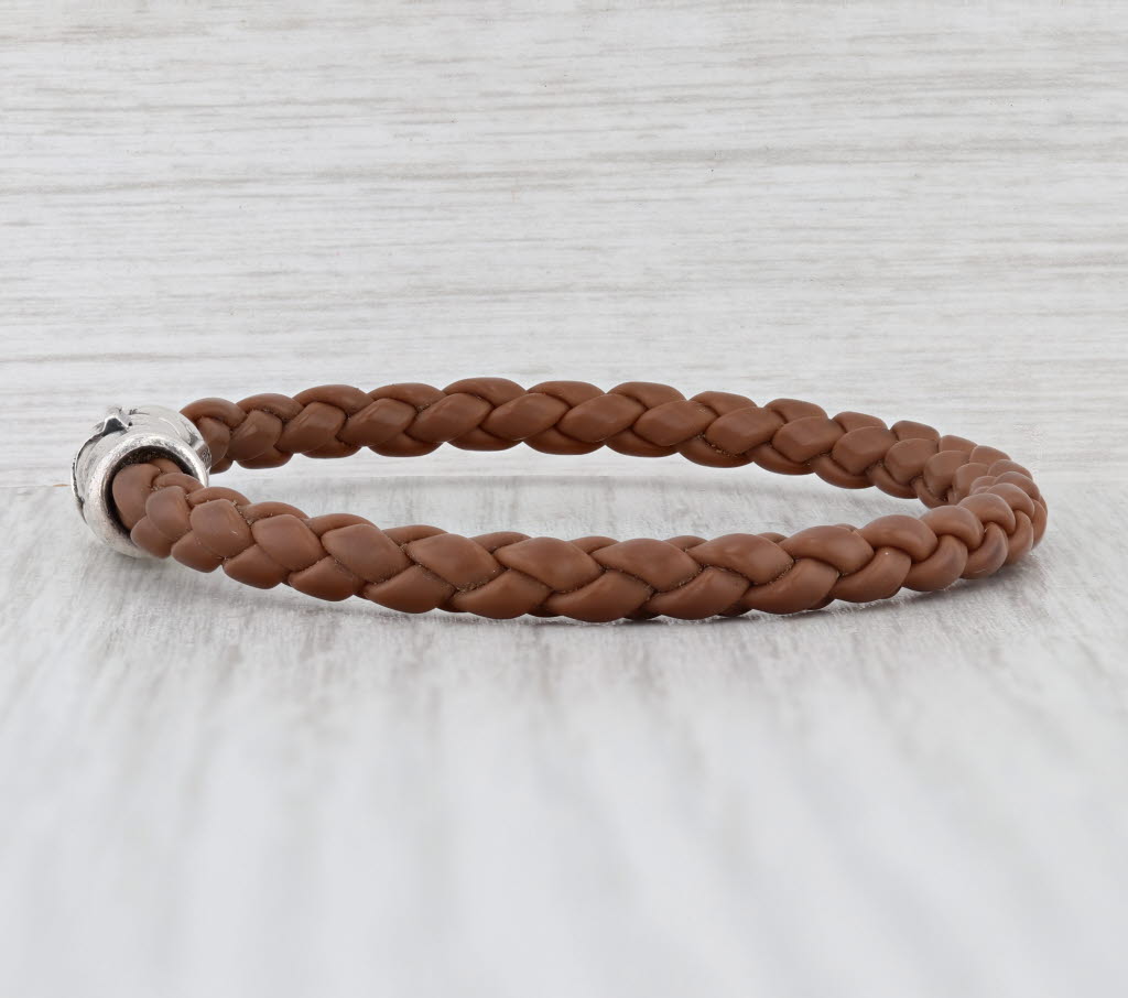 David Yurman Leather Braided Band Bracelet Sterling Silver 6.75" 5mm