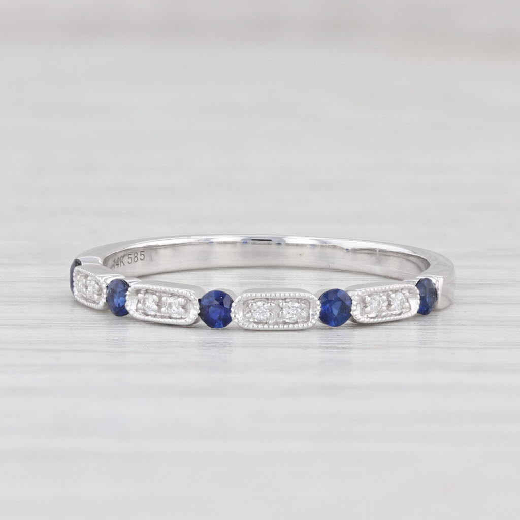 Light Gray New 0.21ctw Diamond Sapphire Stackable Ring 14k White Gold Sz 6.75 Wedding Band