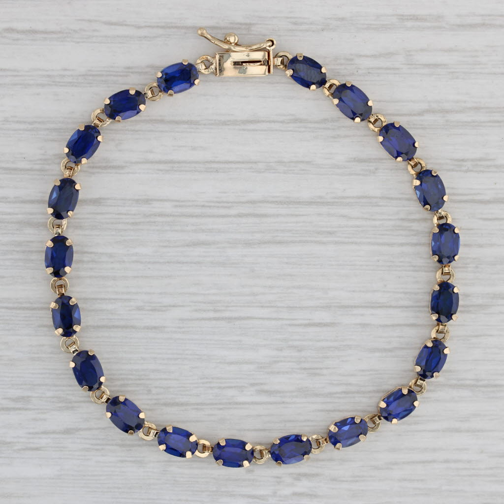 Gray 12.50ctw Lab Created Blue Sapphire Tennis Bracelet 10k Yellow Gold 6.75" 4.2mm