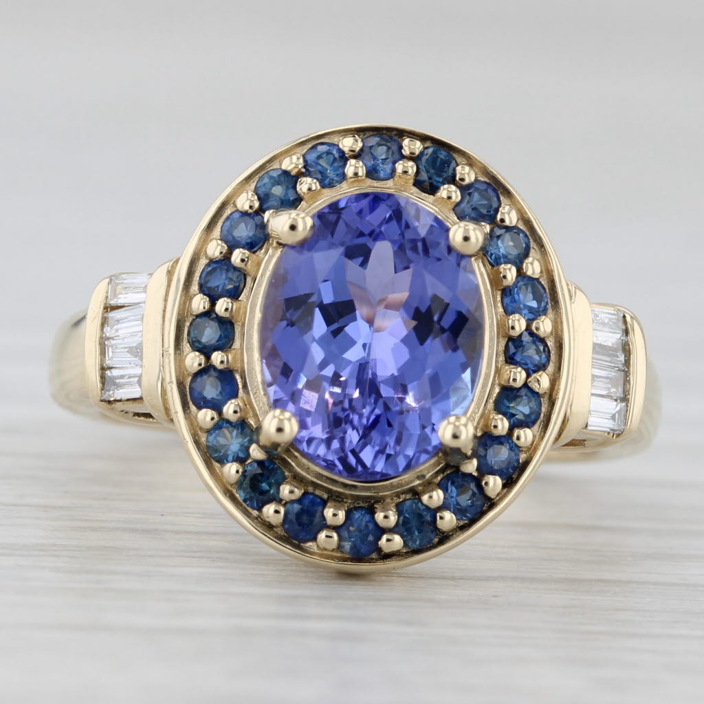 Light Gray 2.52ctw Purple Tanzanite Blue Sapphire Halo Diamond Ring 10k Yellow Gold Size 5