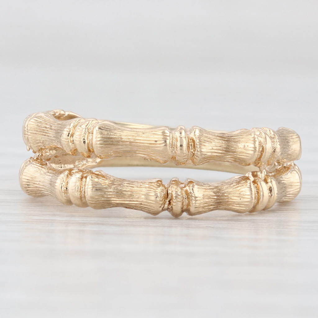 Light Gray Bamboo Double Band Ring 14k Yellow Gold Size 6.75 Textured Finish