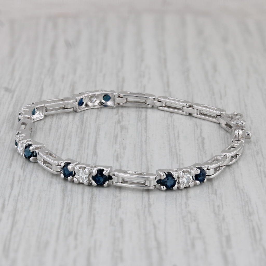 Gray 1.70ctw Blue Sapphire Diamond Bracelet 18k White Gold 6.25"