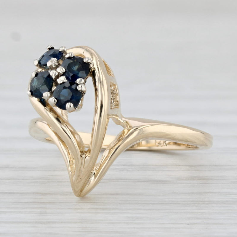 Light Gray 0.60cw Blue Sapphire Cluster Teardrop Ring 14k Yellow Gold Size 6.25