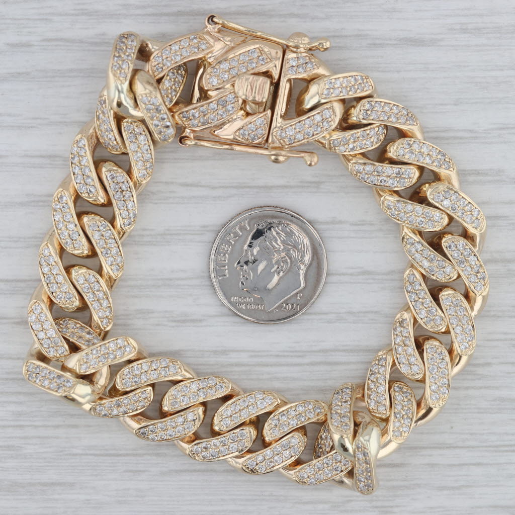 Gray 5ctw Diamond Curb Chain Bracelet 10k Yellow Gold 7.5" 13.2mm