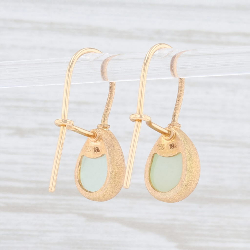 New Nina Wynn Aquamarine Druzy Drop Earrings 18k Yellow Gold Hook Posts