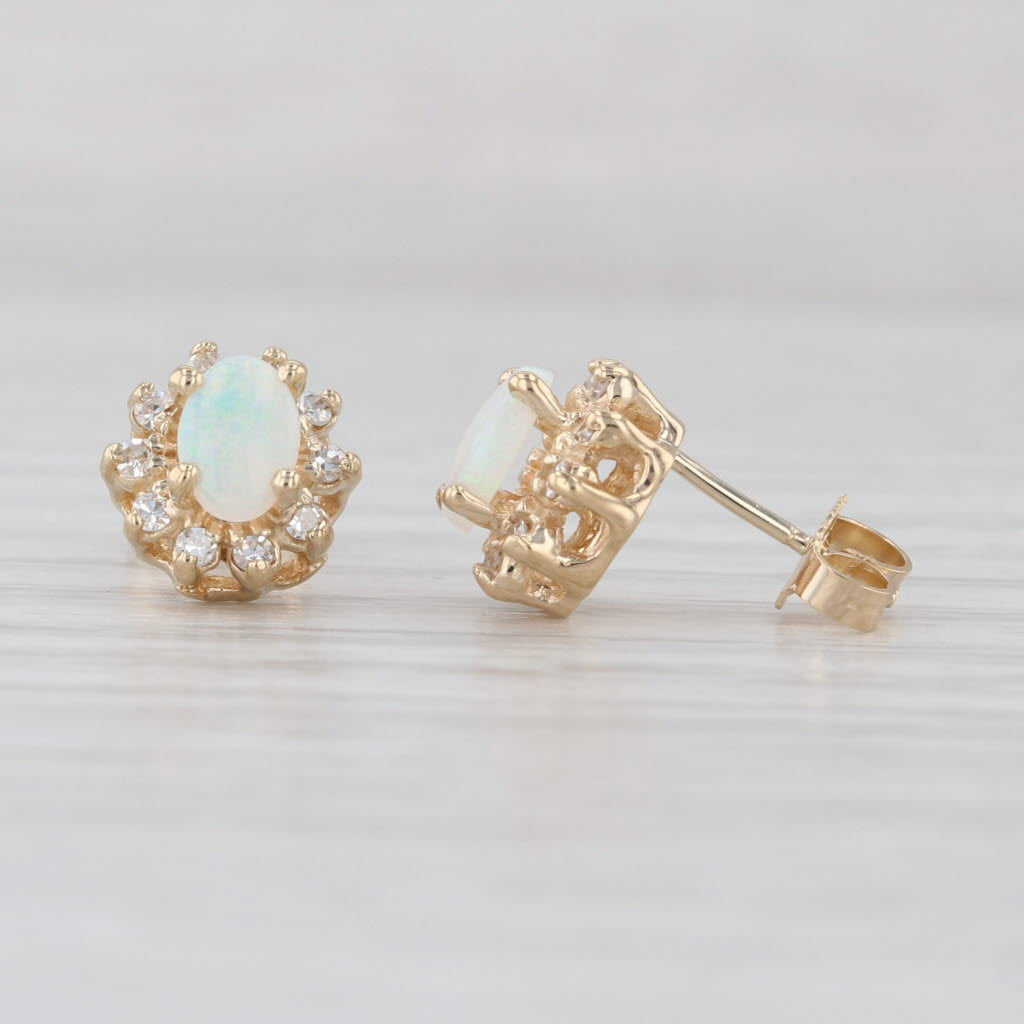 Opal Diamond Halo Stud Earrings 14k Yellow Gold Studs