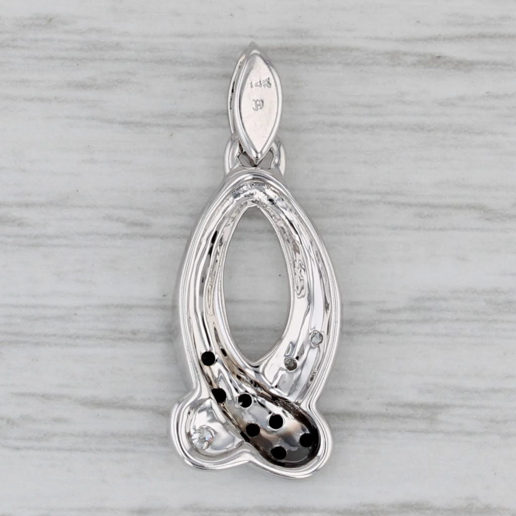 Gray 0.15ctw Black White Diamond Ribbon Fish Pendant 14k White Gold