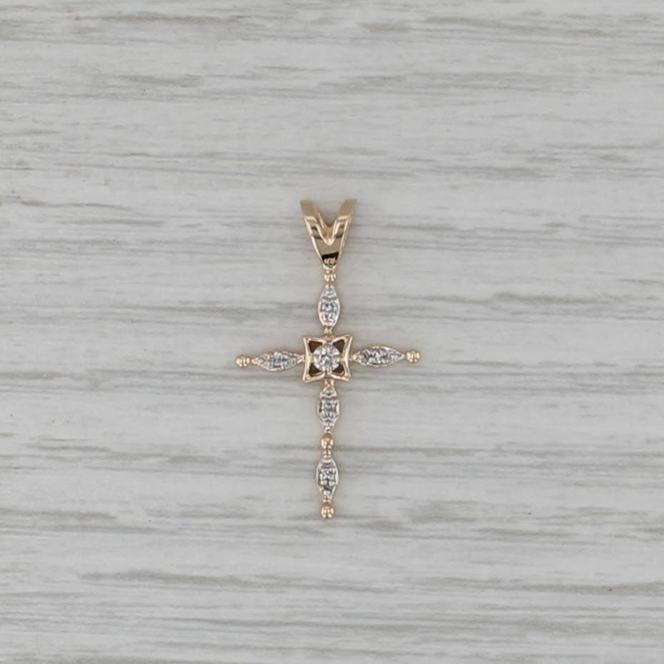 Diamond Accented Cross Pendant 14k Yellow Gold