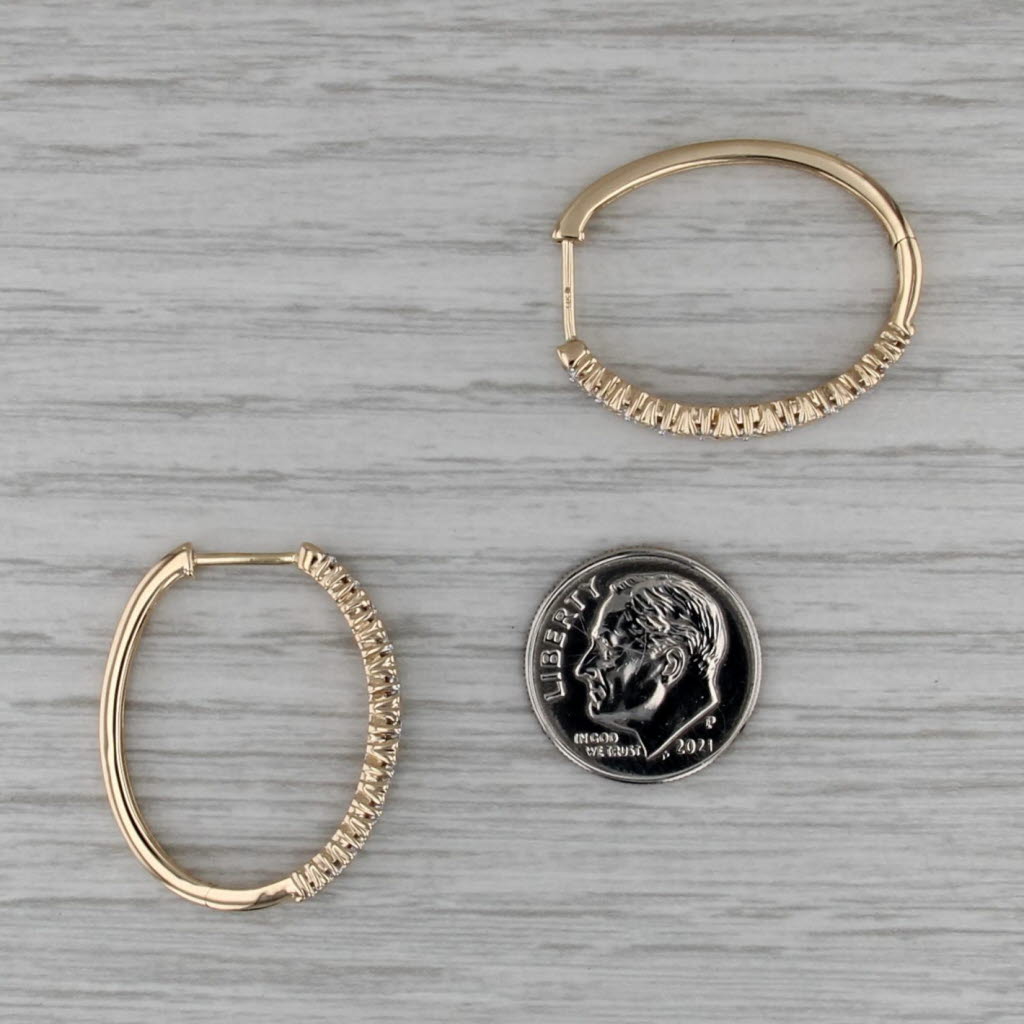 1.40ctw Diamond Oval Hoop Earrings 14k Yellow Gold Hinged with Snap Top