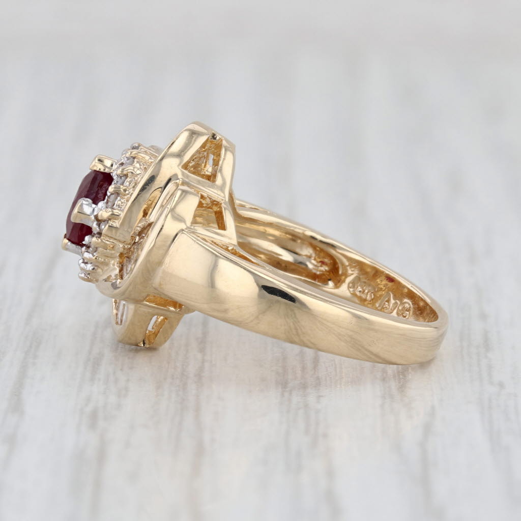 1.04ctw Ruby Diamond Halo Flower Ring 14k Yellow Gold Size 5.5 Cocktail