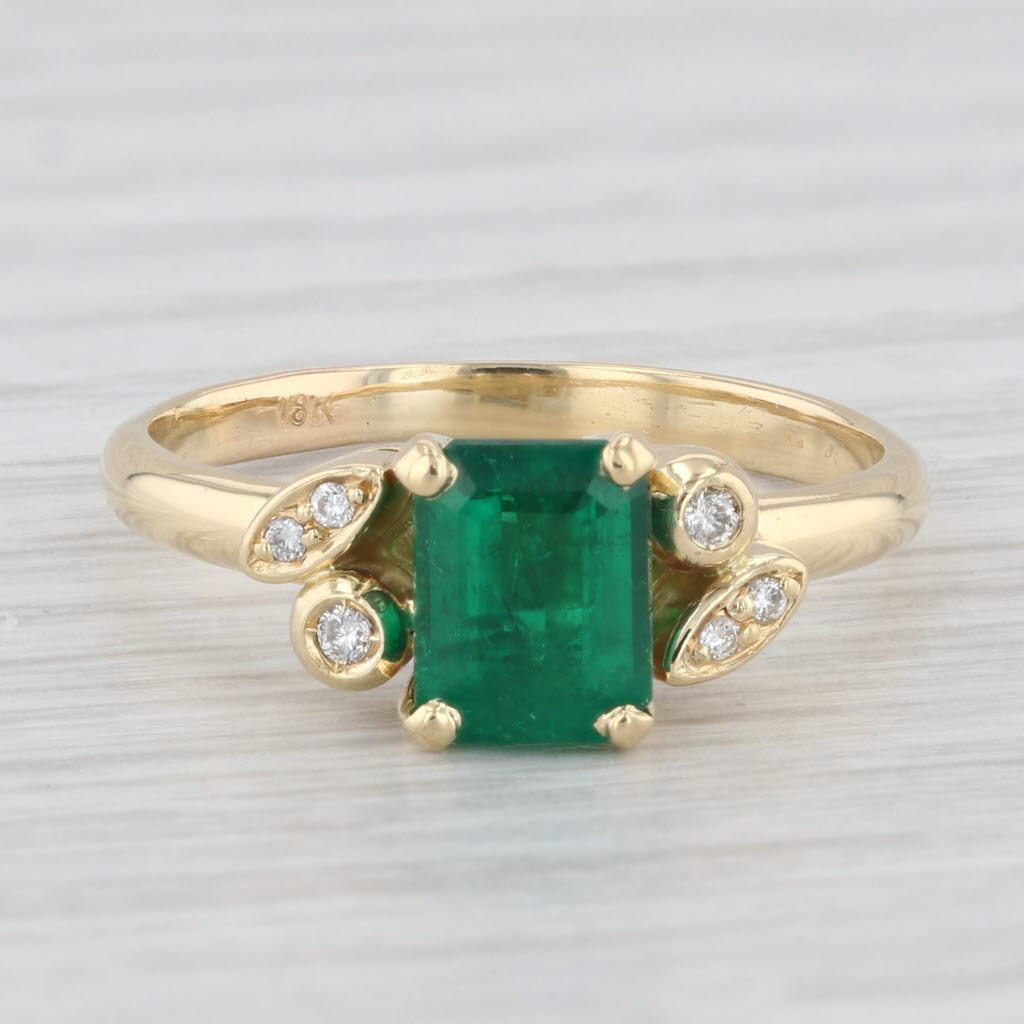 Light Gray 0.92ctw Emerald Diamond 18k Yellow Gold Ring Size 7 GIA