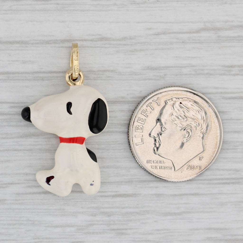 Gray Vintage Enamel Snoopy Pendant 14k Yellow Gold Enamel Peanuts Cartoon Dog