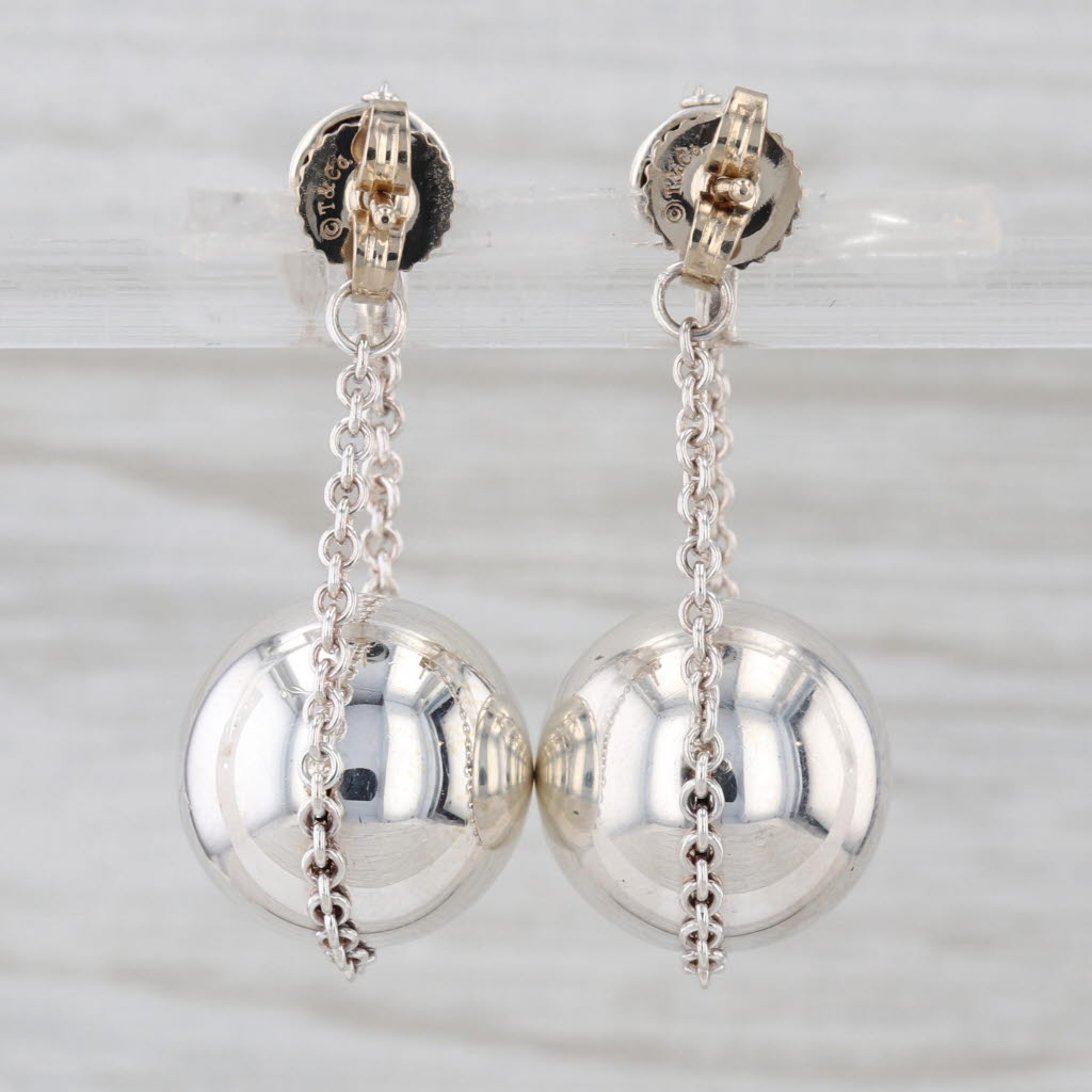 Tiffany Hardware Double Drop Earrings Sterling Silver 14k Gold w/ Pouch