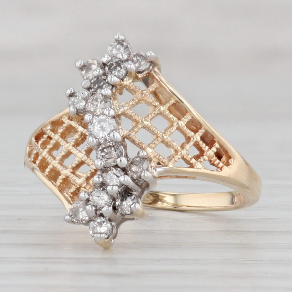 Gray 0.45ctw Diamond Filigree Lattice Work Bypass Ring 10k Yellow Gold Size 6